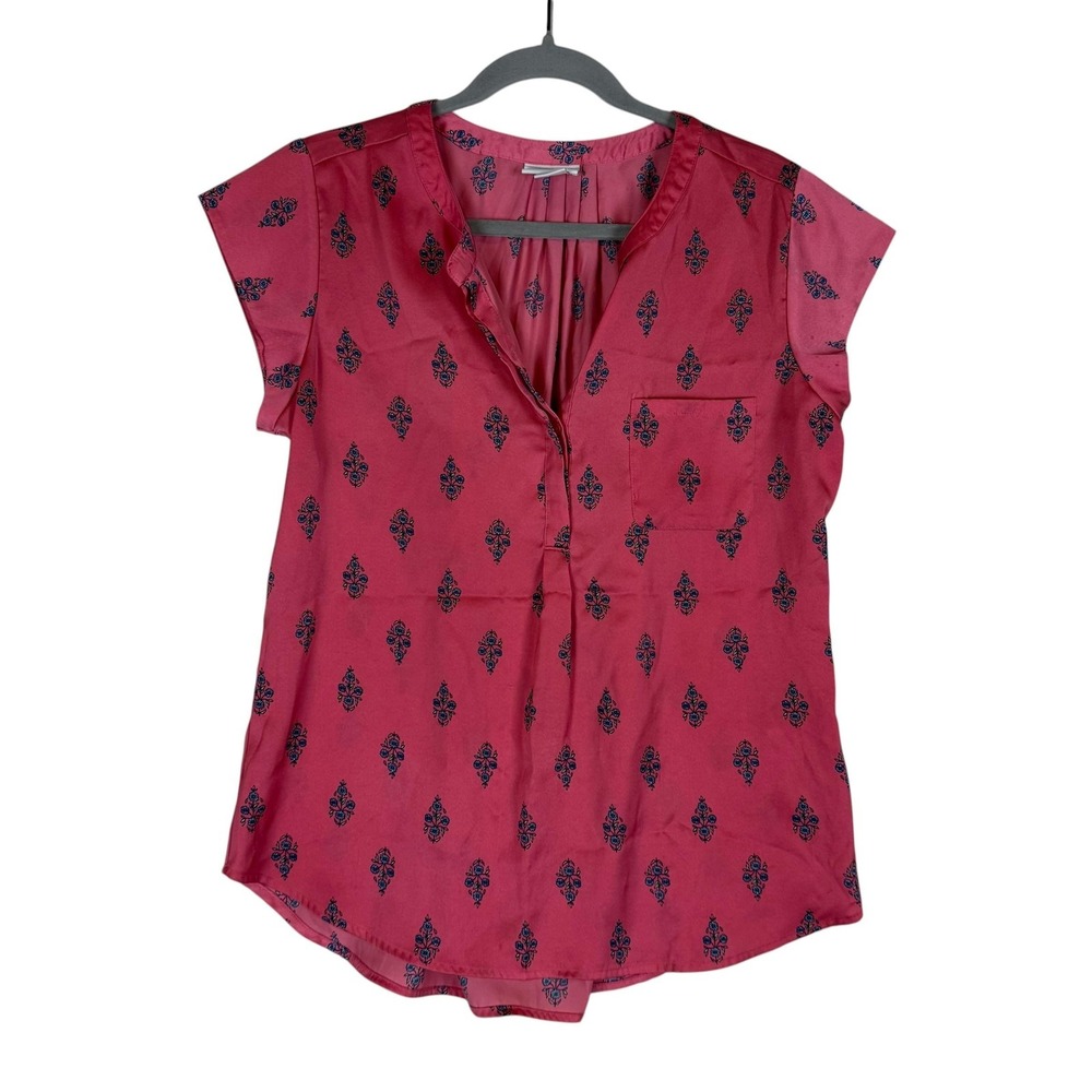 Liz‎ Claiborne Blouse Womens Medium Pink Floral V Neck Cap Sleeve Woven Top